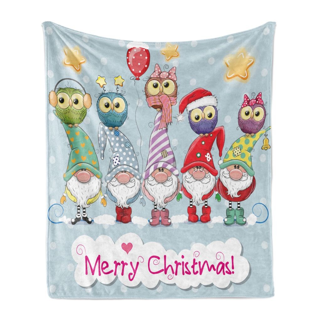 

Рождественское мягкое фланелевое флисовое одеяло ABAKUHAUS, разноцветные гномы и совы, уютный плюш для использования в помещении и на улице, 125 x 175 см, нежно-голубой многоцветный