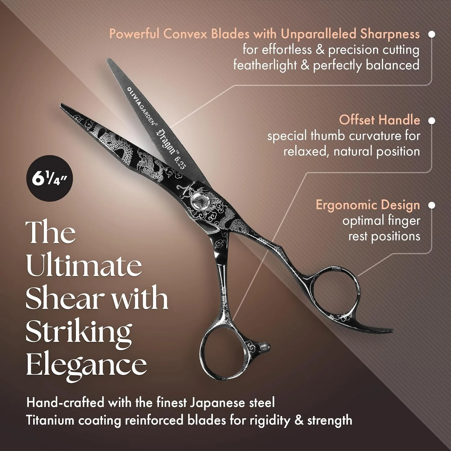 Набор для стрижки волос Olivia Garden Dragon Shears Kit - включает профессиональные ножницы для стрижки волос, филировочную машинку, футляр и аксессуары - ножницы с бритвенной остротой. 15,9 см — фото 3