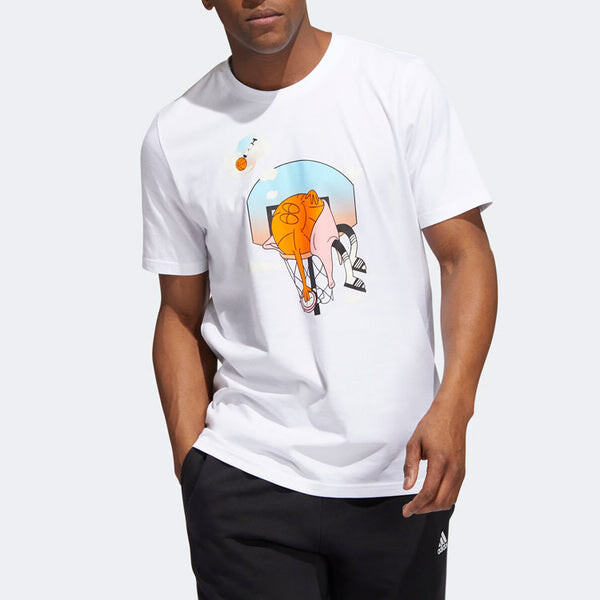Футболка Men's adidas Cartoon Printing Basketball Sports Short Sleeve White T-Shirt, мультиколор — фото 4