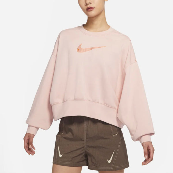 Свитер sportswear swoosh logo embroidered loose knit short round neck pullover pink hoodie Nike, розовый — фото 4