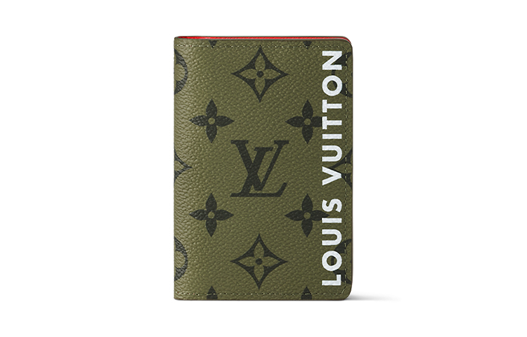 

LOUIS VUITTON Pocket Organizer Khaki Green/Vermillion Red