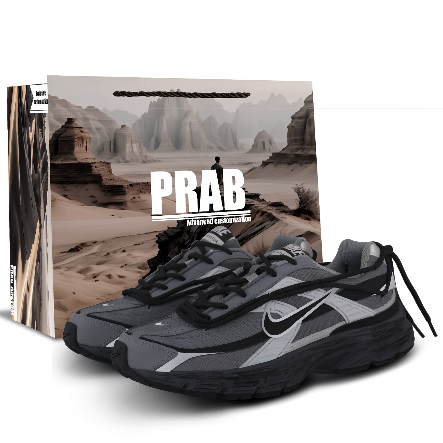 

Initiator Fabric Cushioning Slip Resistant Abrasion Resistant Breathable Support Height Increasing Low top Nike, черный серый