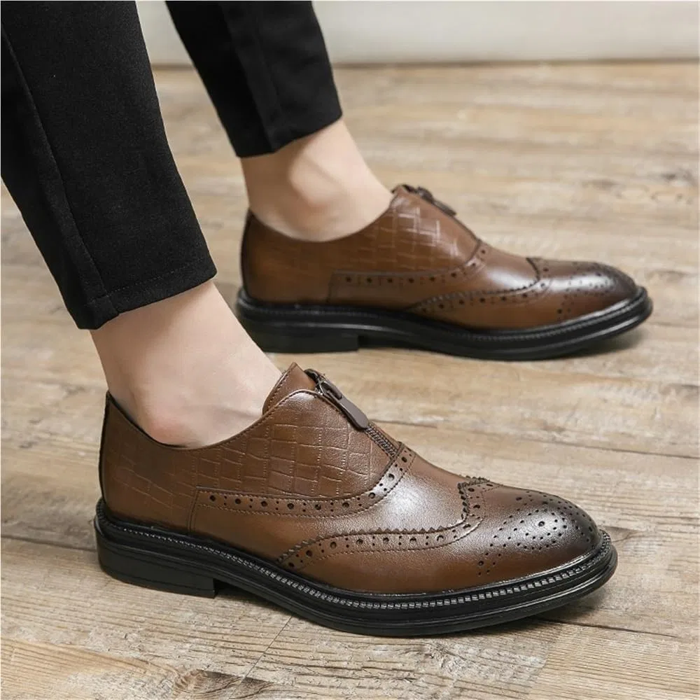 Лоферы мужские кожаные туфли броги British Style, коричневый DHFIRUFSHLO — фото 2