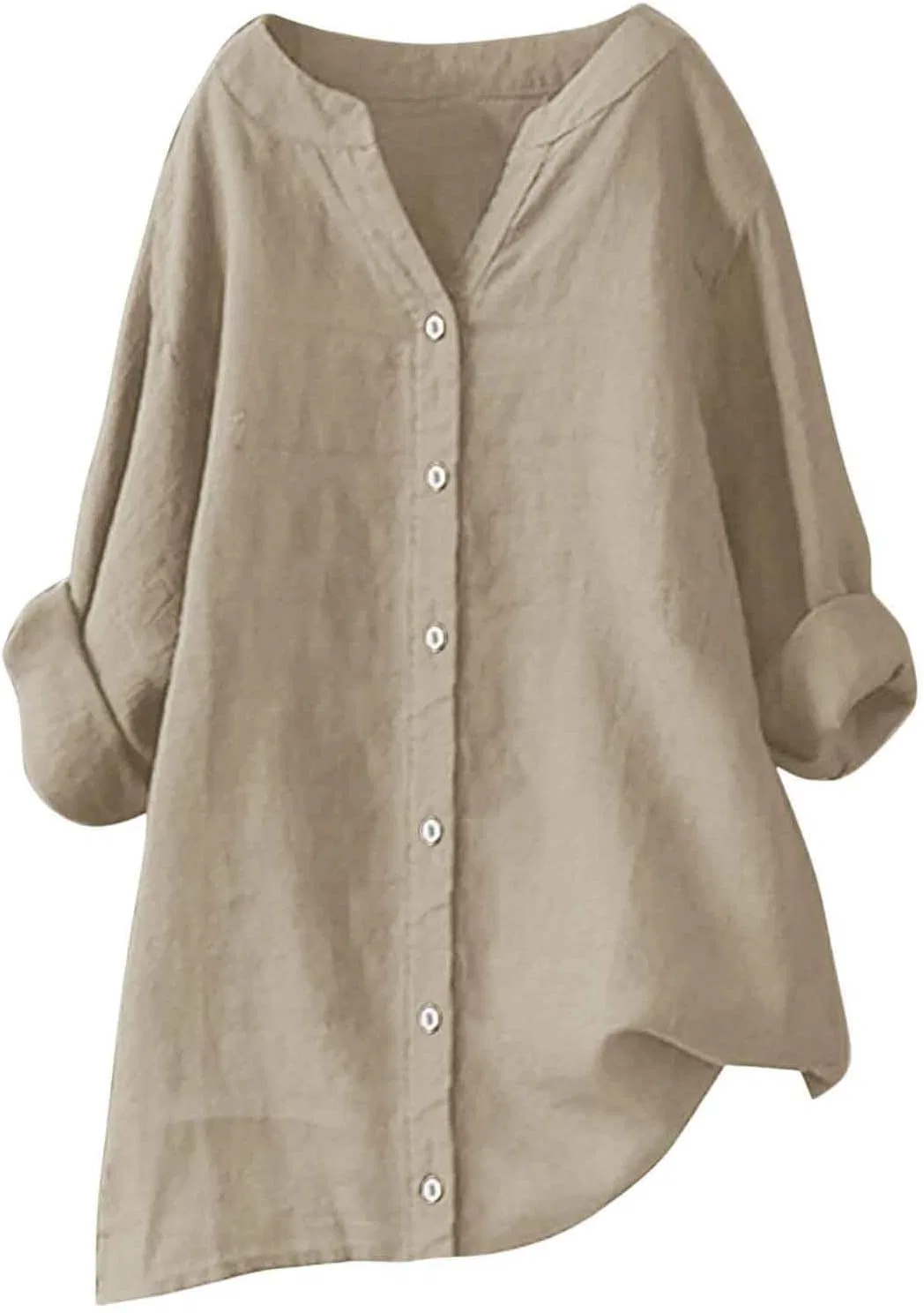 Блуза с V-образным вырезом, Oversized Women Loose Button Down Blouse, красный — фото 4