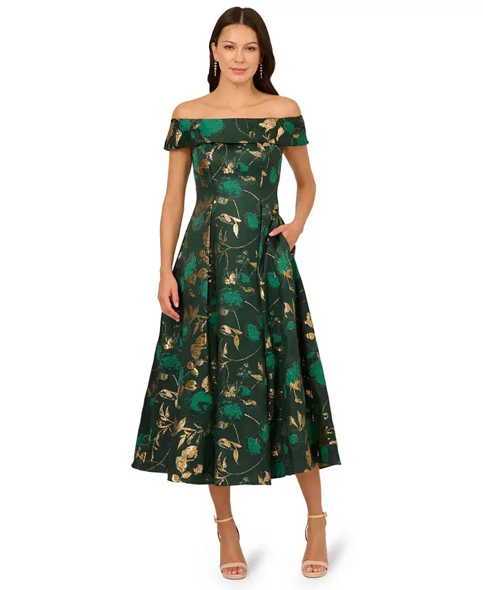 

Женское платье миди с открытыми плечами Adrianna Papell, зеленый