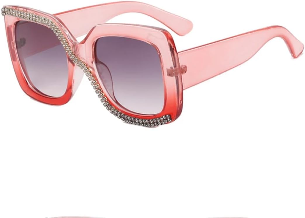 

Модные солнцезащитные очки со стразами для женщин и мужчин, в стиле ретро, ​​с увеличенной оправой, трендовые, роскошные, с защитой от УФ-излучения UV400 VVTWSSW, Pink Gradient Gray