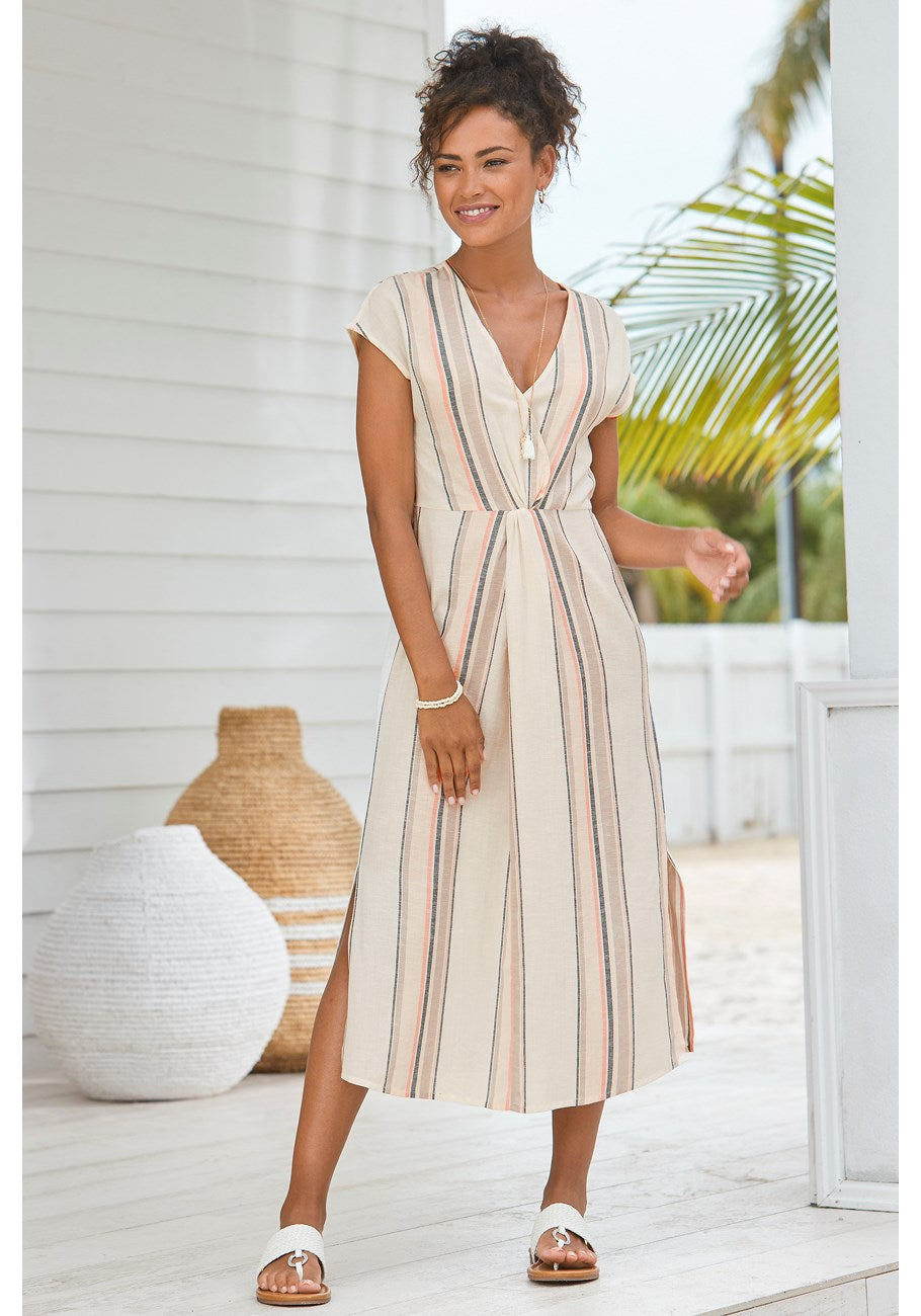 

LASCANA Женское полосатое платье с V-образным вырезом, цвет multi striped