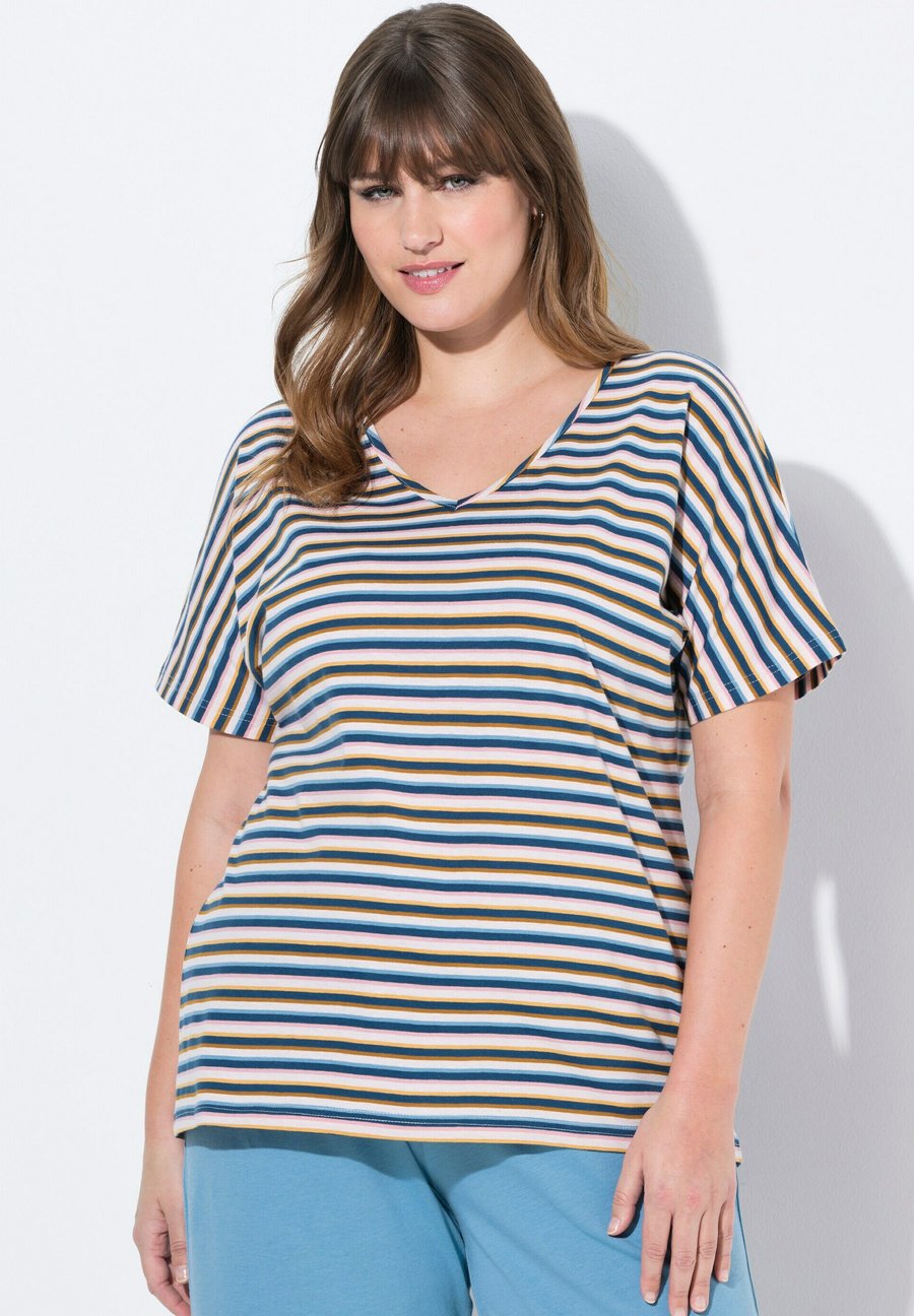 

Пижамный топ Ulla Popken STRIPED SHORT SLEEVE V-NECK, Petrol/Blue