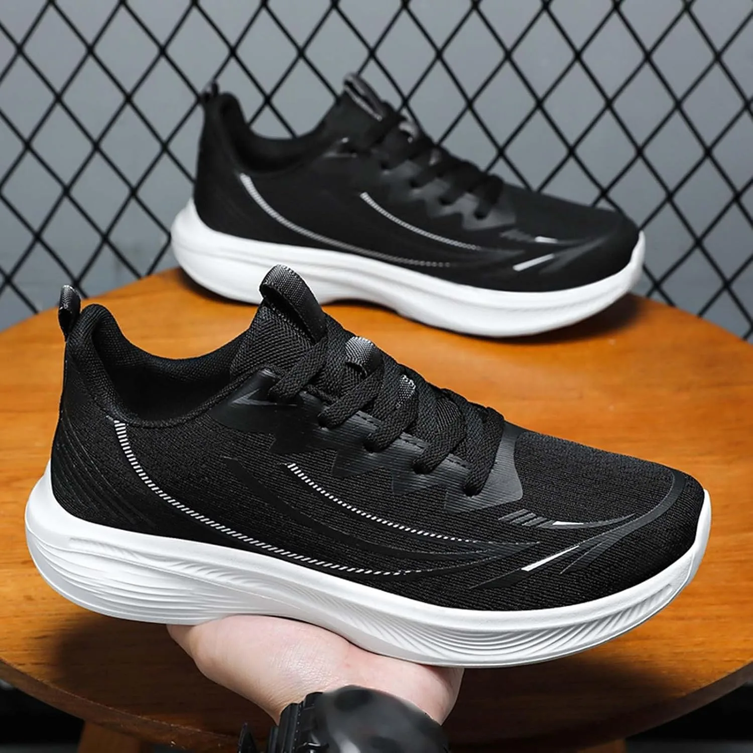 Кроссовки Herren Breathable Flat Retro Fashion Кроссовки Herren SchnuRschuhe mit PU-Leder Laufschuhe Turnschuhe Фитнес Бег Walkingschuhe Generic, черный — фото 4