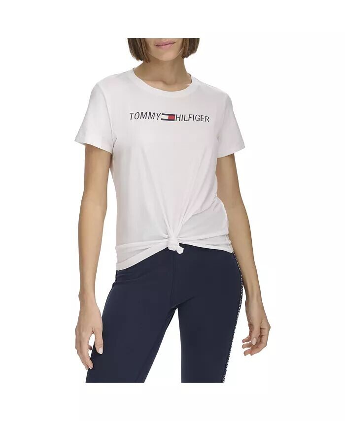 

Женская футболка с логотипом и узлом спереди Tommy Hilfiger, белый