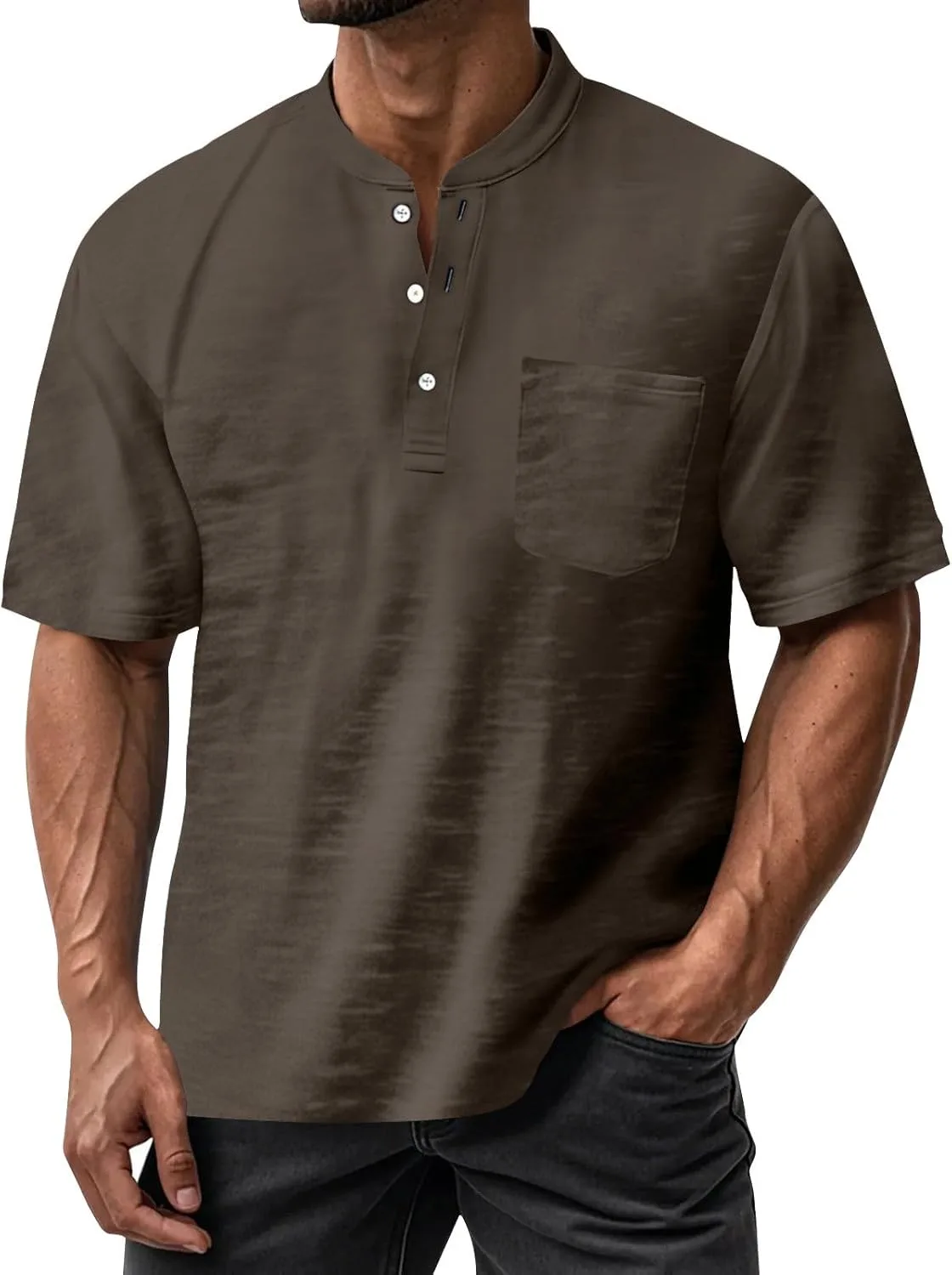 

WENKOMG1 футболка Vintage для мужчин, короткий рукав, Henley, летняя мода, M-3XL