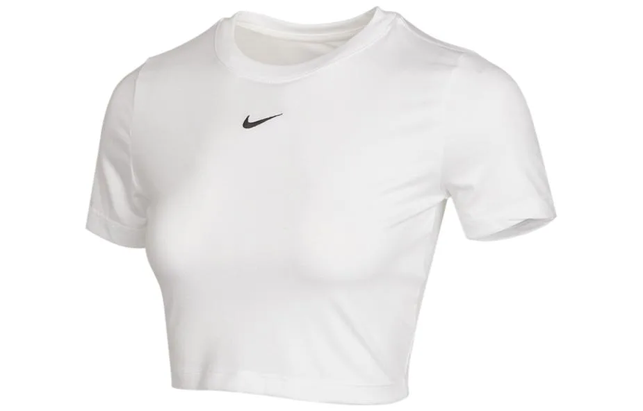 Nike Кроп-топ женский белый с круглым вырезом Moderate