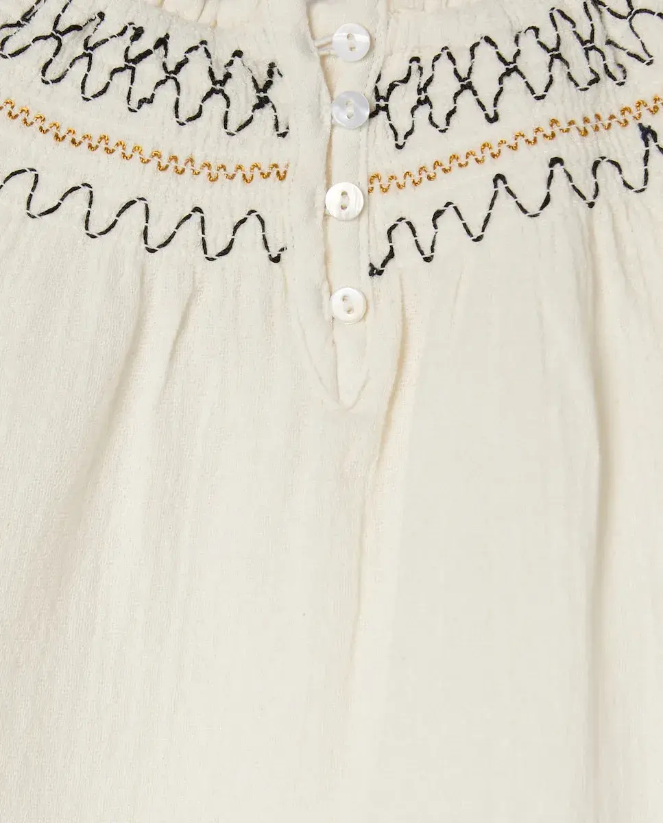 

Блузка с длинным рукавом с сборкой на шее и вышивкой для девочки Kids El Corte Inglés, белый