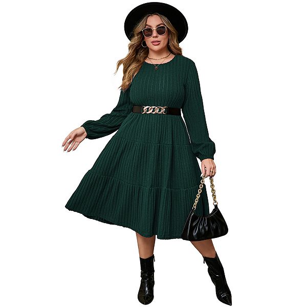 

Платье-свитер с длинным рукавом и карманами для женщин plus size Kojooin, Dark Green