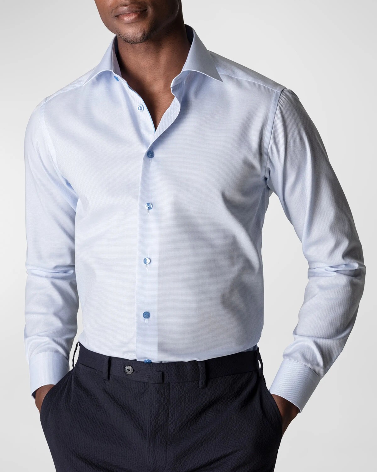

Мужская однотонная классическая рубашка узкого кроя с текстурой Eton, цвет Light Blue
