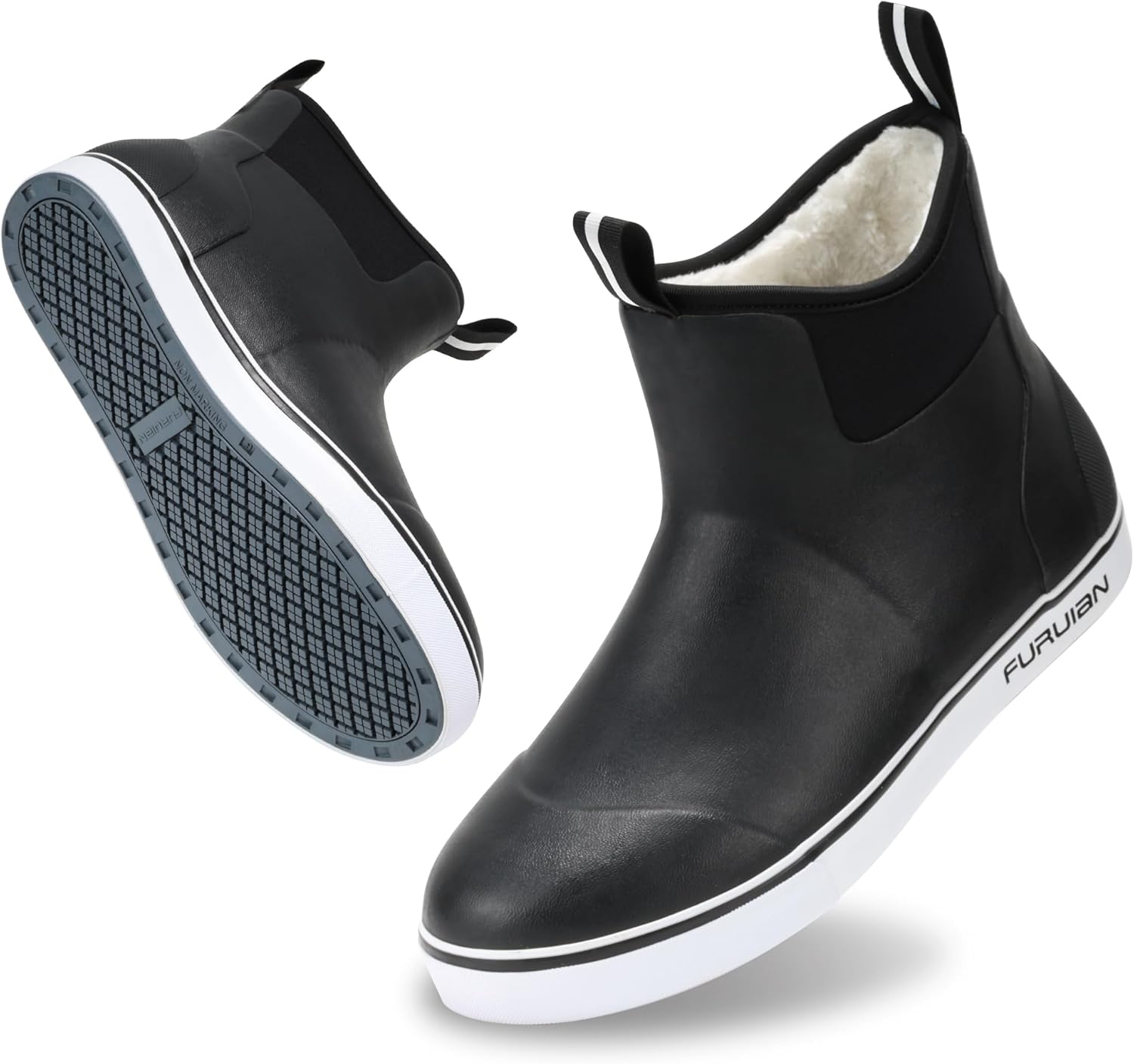 

Мужские сапоги Furuian с меховой подкладкой, резиновые сапоги для мужчин, ботинки для рыбалки до щиколотки, черный