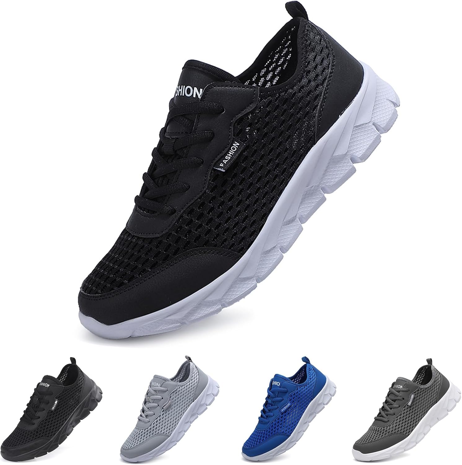 

Мужские легкие кроссовки с шнуровкой для бега, дышащая сетка, нескользящая мягкая подошва, теннис, спортзал, повседневные спортивные обувь Zlnmld, черный