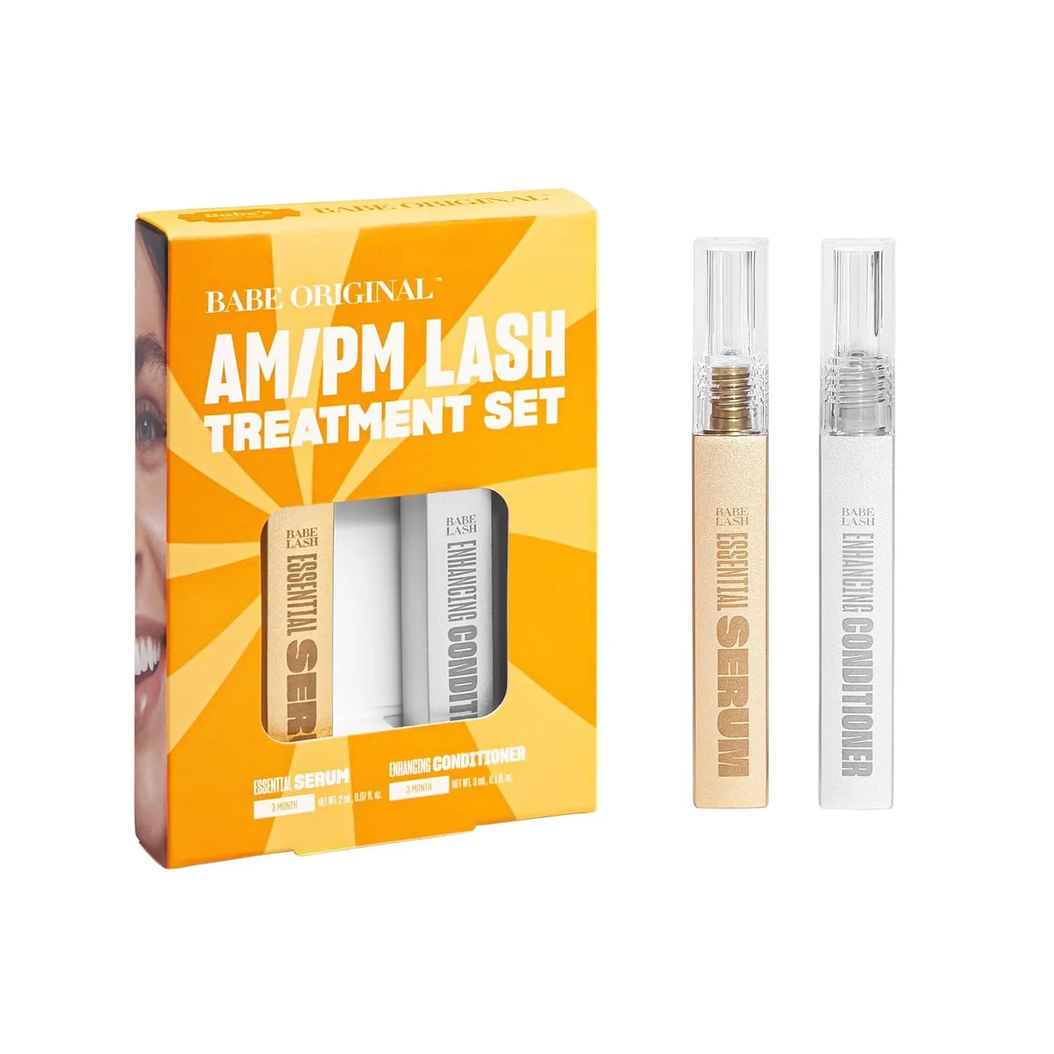 Набор Babe Original Lash Serum AM/PM Kit - 2 мл сыворотки Babe Lash Essential Serum и 3 мл кондиционера для роста ресниц Enhancing Conditioner., Gold Box
