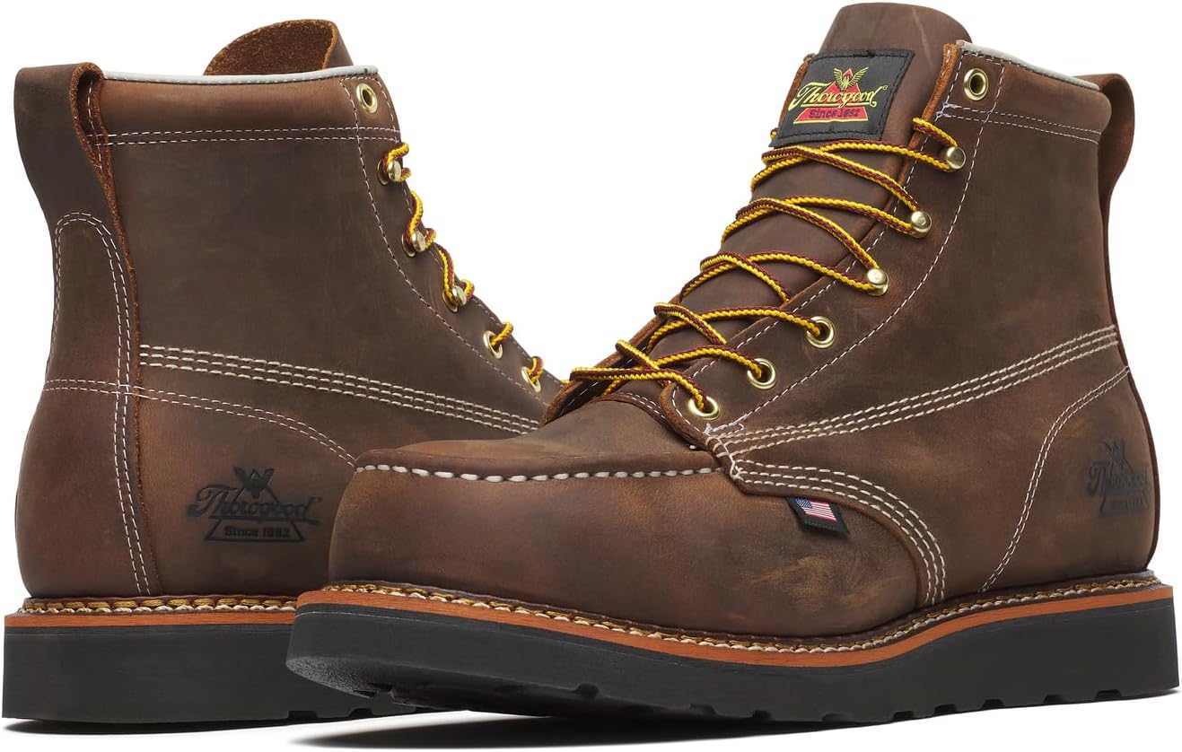 Мужские ботинки Thorogood American Heritage 6 Steel Safety Moc Toe - черные, с клиновидной подошвой MAXWear, из цельнозернистой кожи, с амортизирующей стелькой — фото 3