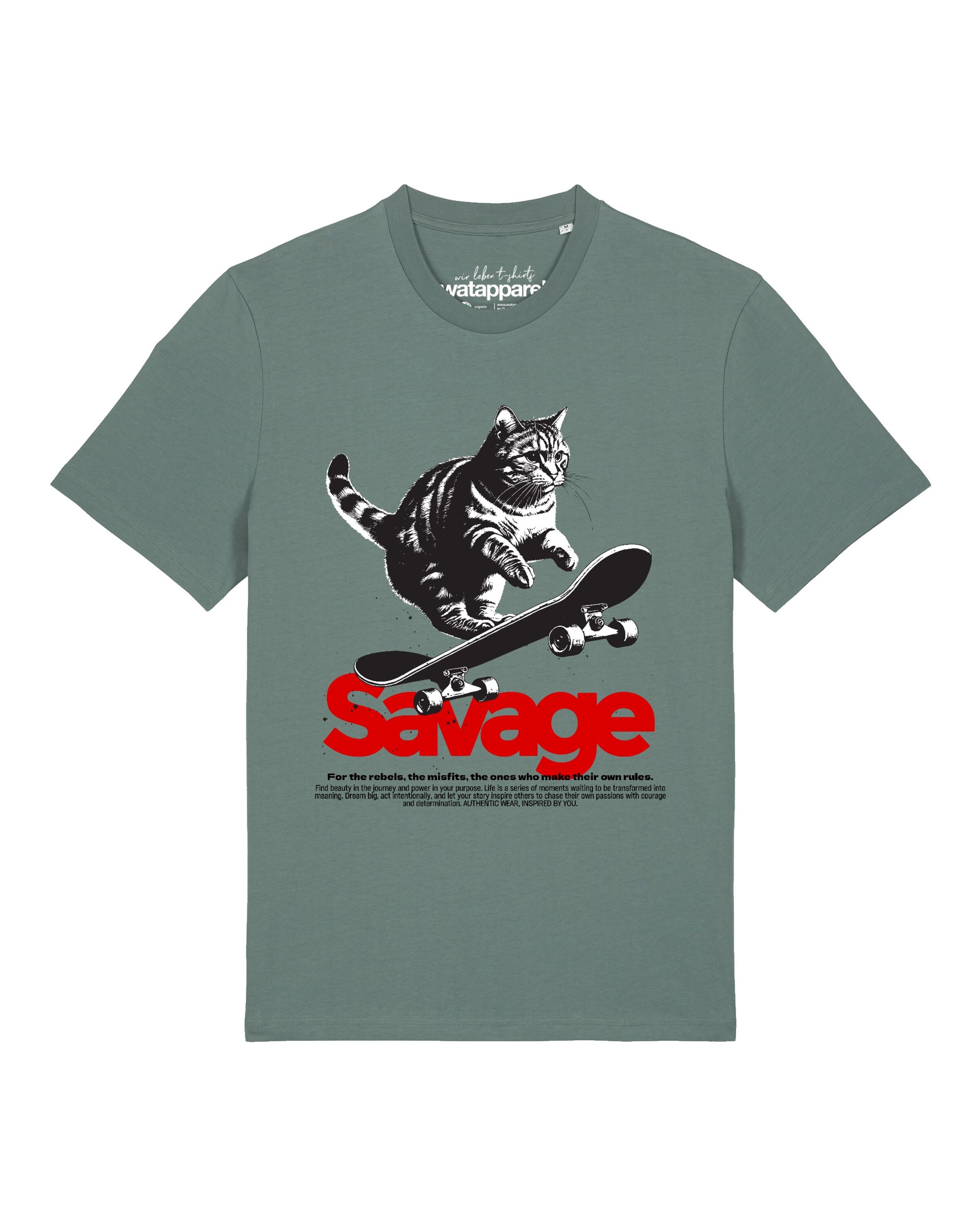 

Watapparel Футболка 'Savage cat' в зеленом цвете
