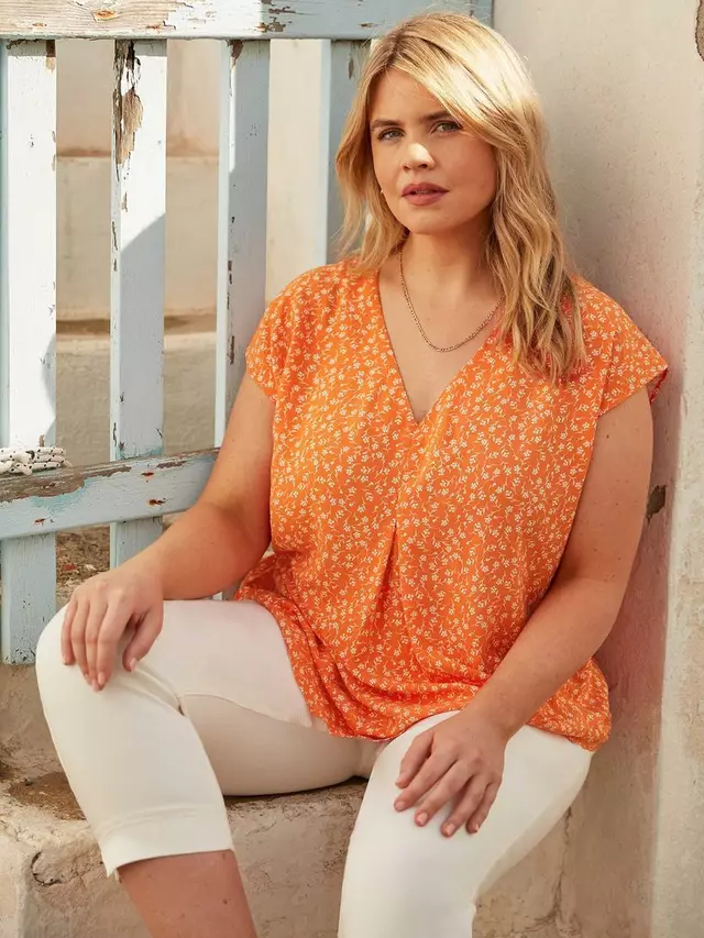 

Топ Live Unlimited Ditsy Print Plat Front, цвет orange/multi