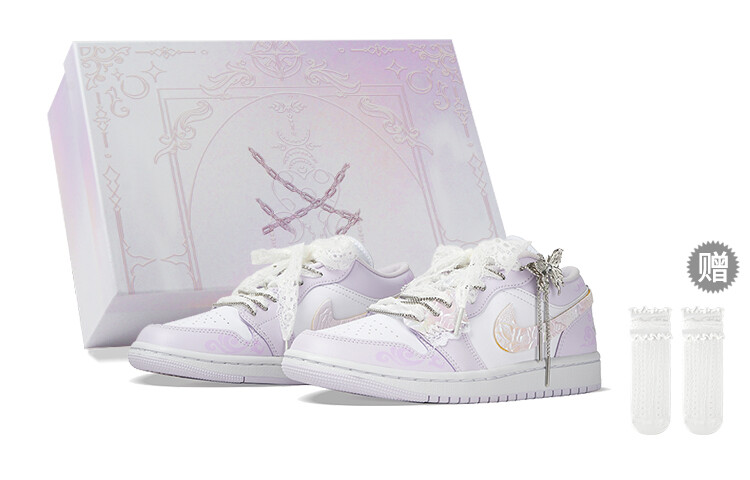 

Кроссовки Air Jordan 1 Vintage Basketball Shoes Women's Low-top White/purple, фиолетовый