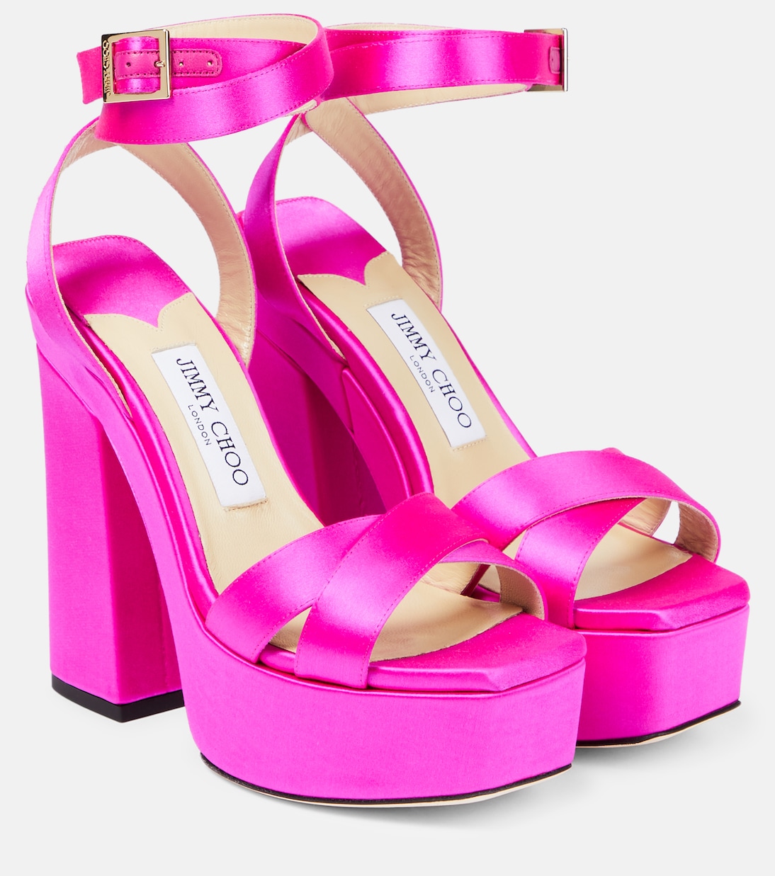Атласные босоножки Gaia на платформе Jimmy Choo, фуксия