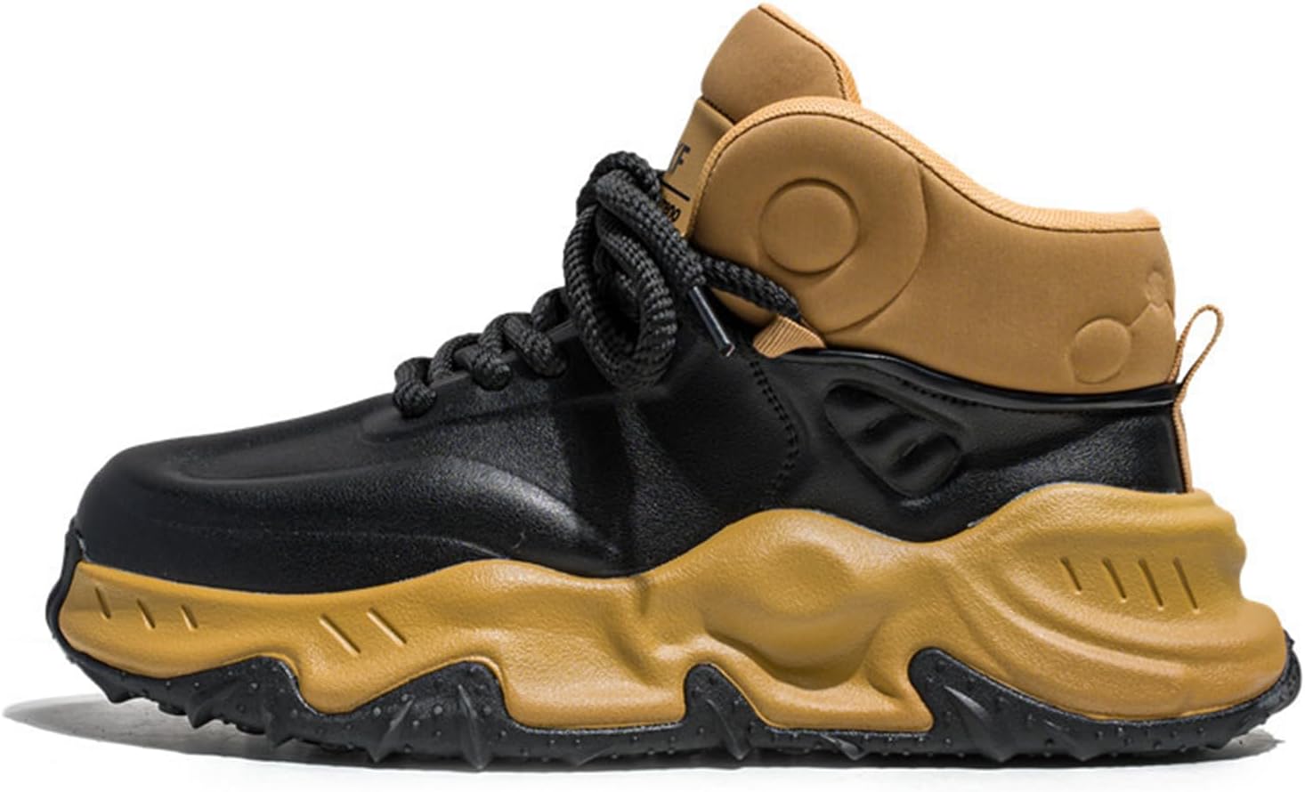 

Мужские высокие кожаные кроссовки с массивной подошвой, круглый носок, шнуровка, спортивные туфли с нескользящей толстой подошвой для бега и тренировок Jhfdioy, коричневый