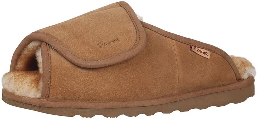 

Мужские регулируемые домашние тапочки PAMIR из овчины с эффектом памяти, для дома и улицы, с открытым носком, Chestnut