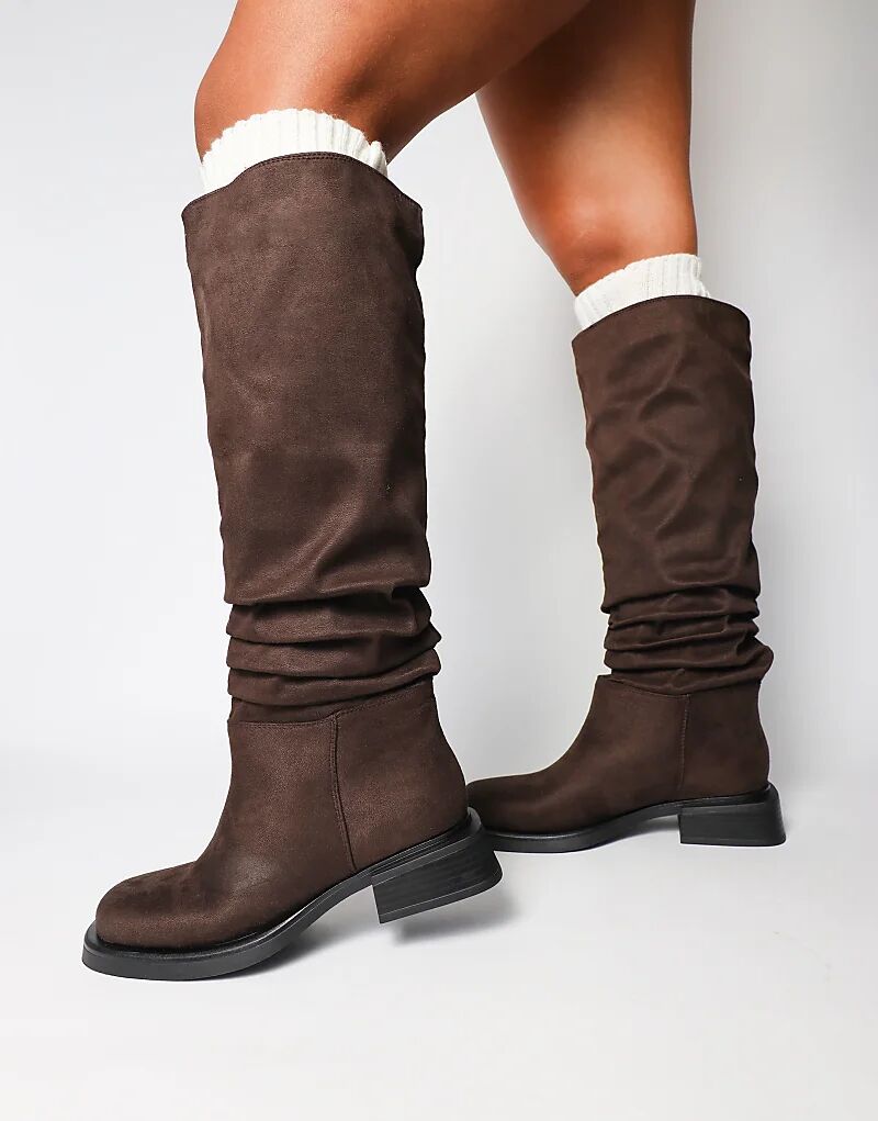 Ботильоны на каблуке с рюшами от SIMMI Shoes Amrose из коричневой замши