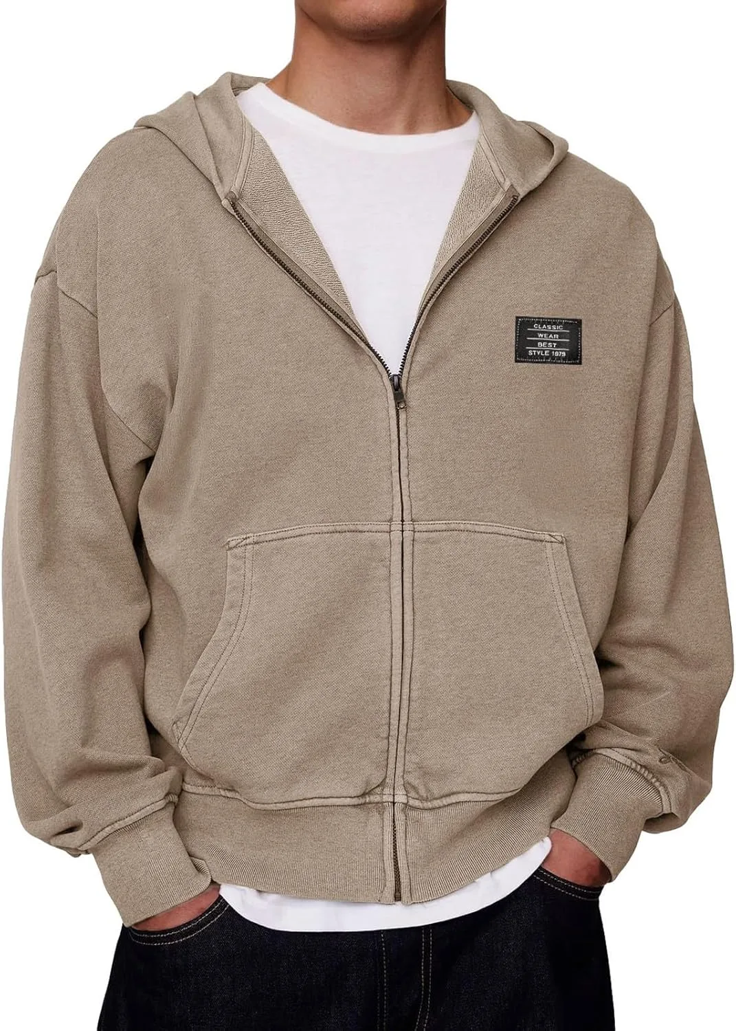 

Мужская худи на молнии 2025 Vintage Washed Distressed с карманами Oversized Streetwear