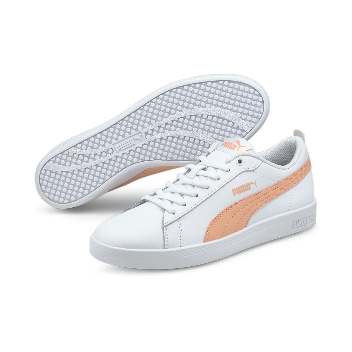 

Кроссовки PUMA "Smash v2 кожаные кроссовки женские", цвет White Apricot Blush Black Pink