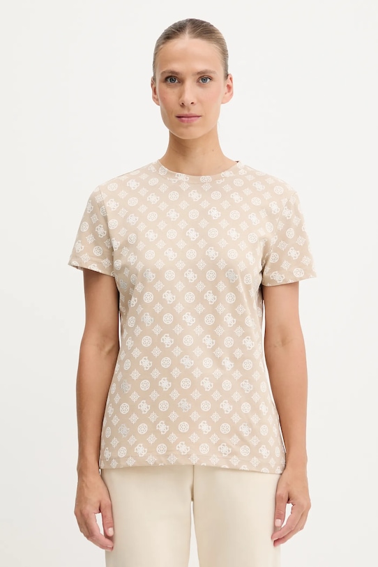 

Хлопковая футболка PEONY Guess, бежевый