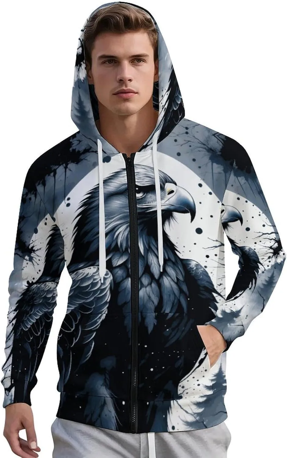 

Толстовка Zakqeik с принтом Wolves для мужчин, легкая, с длинными рукавами, на молнии, с капюшоном и карманами