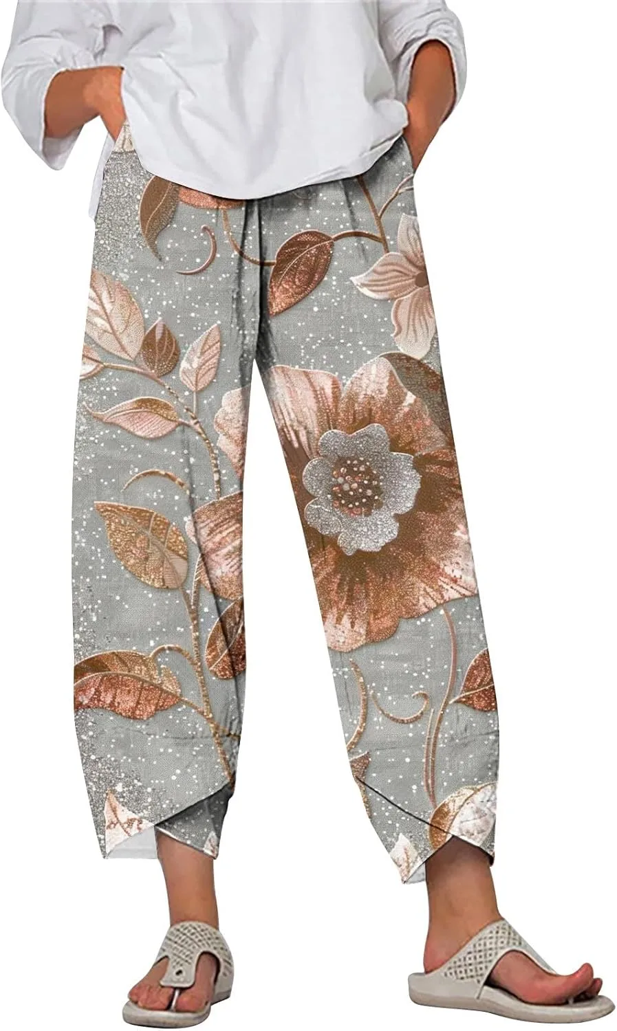 Женские летние капри Casual с высокой талией, эластичные, свободного кроя, легкие, мягкие, дышащие, с быстрой сушкой Generic, мультиколор