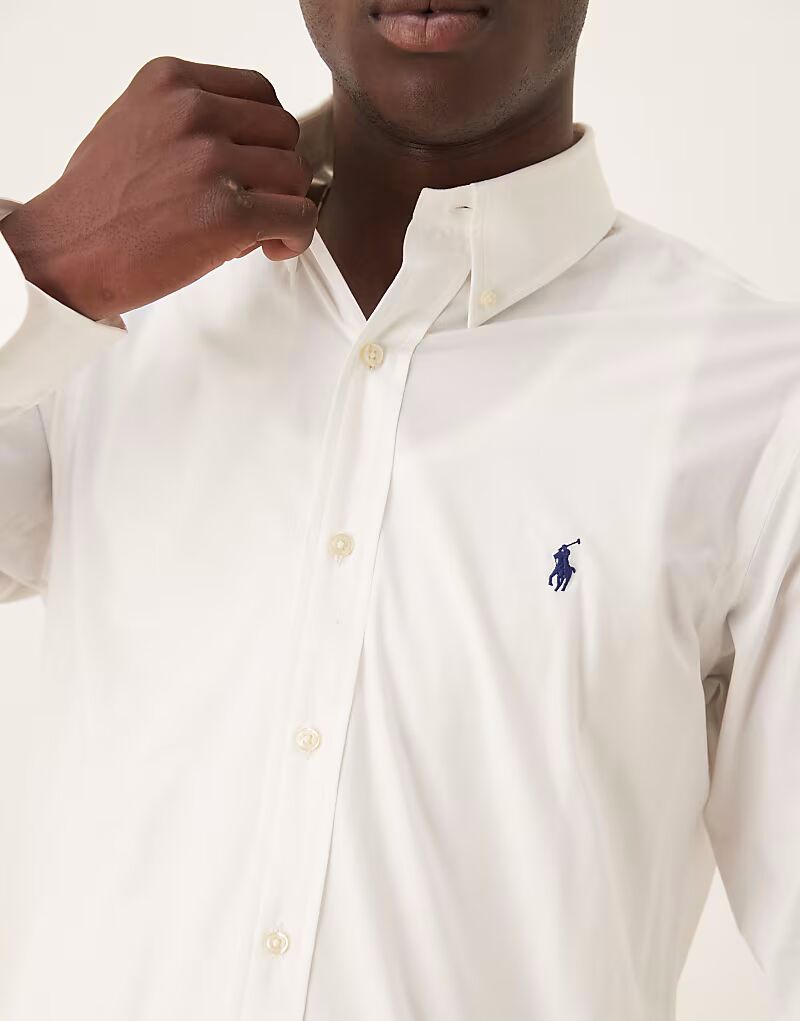 Рубашка Polo Ralph Lauren Custom Fit белого цвета — фото 3
