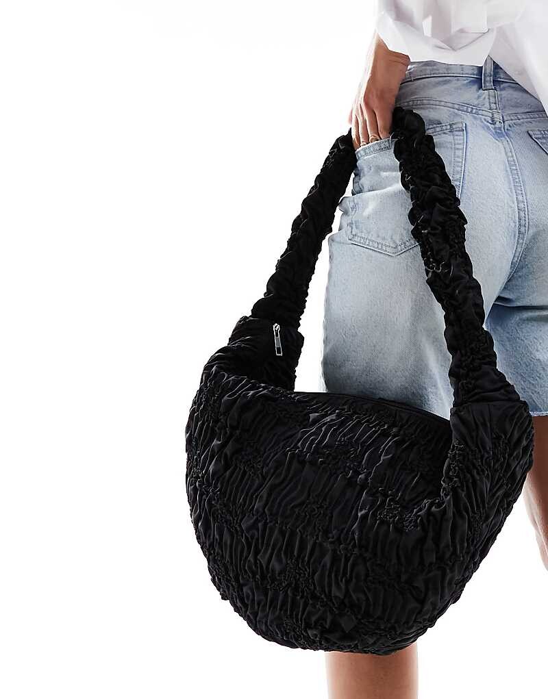 

ASOS DESIGN – Большая черная сумка-тоут с рюшами