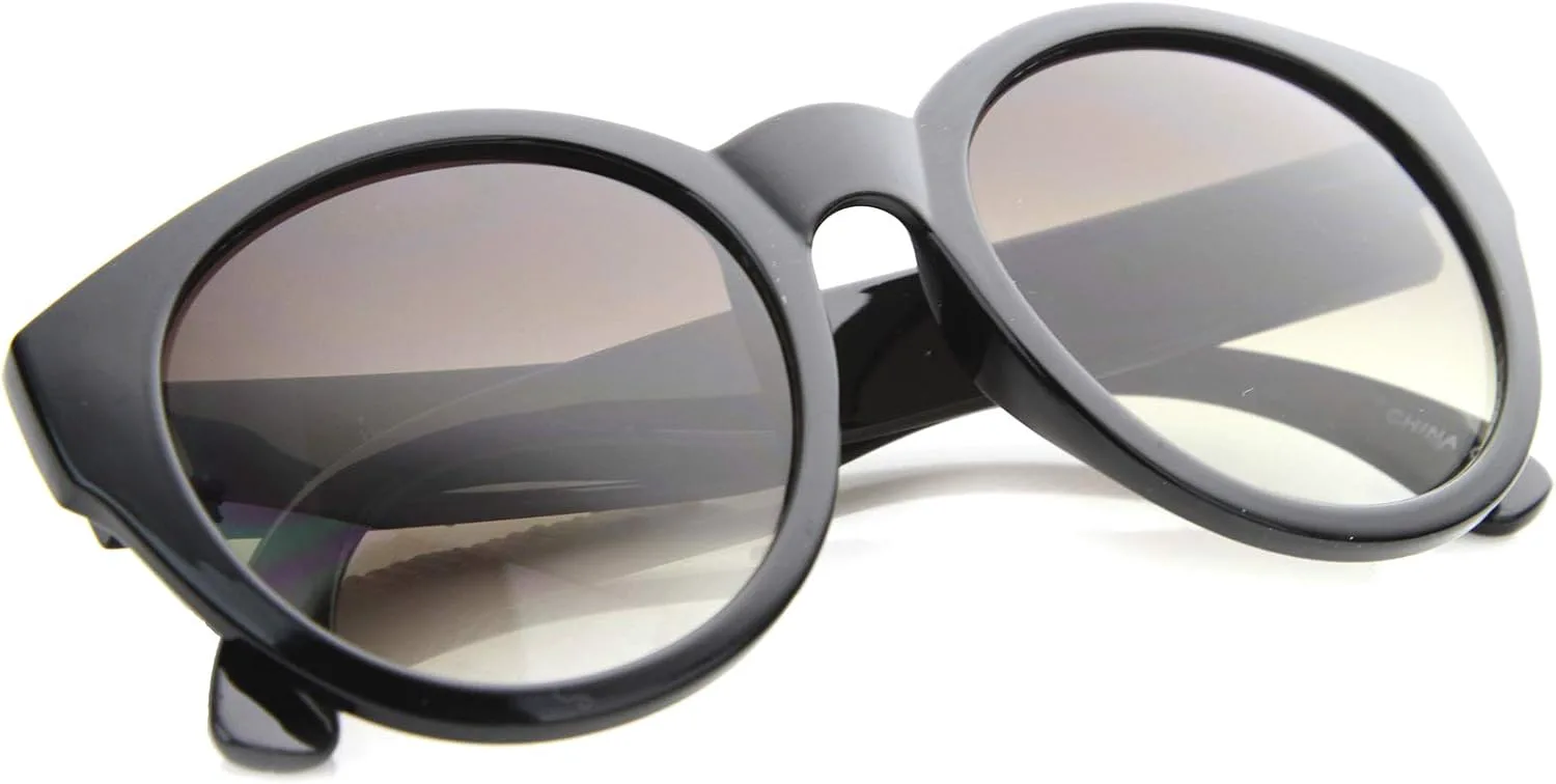 

Солнцезащитные очки zeroUV в богемном стиле с принтом, бисерными акцентами, градиентными линзами, круглые, «кошачий глаз», 54 мм, Black-yellow / Lavender