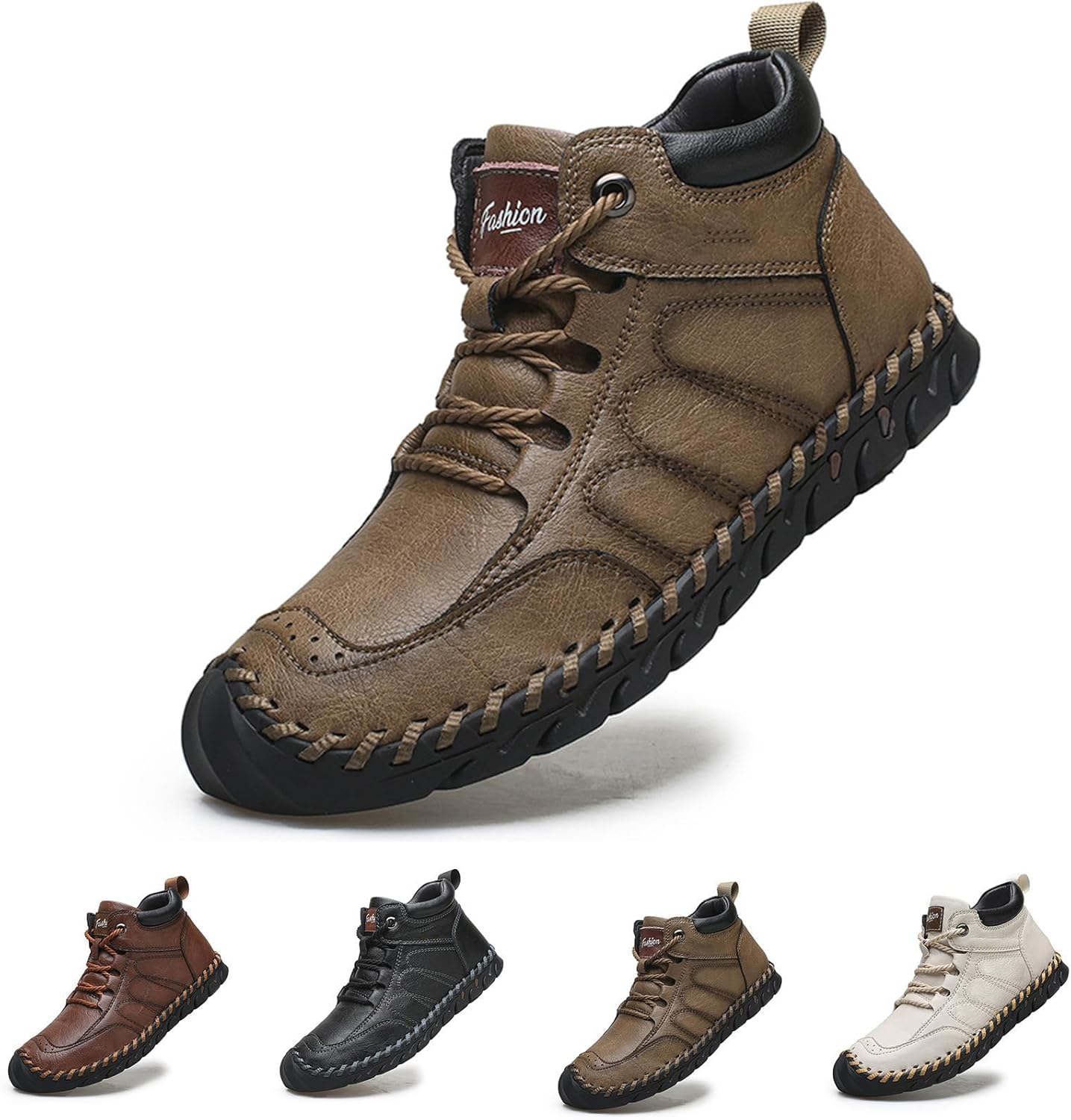 

Мужские повседневные кожаные кроссовки с хорошей поддержкой свода стопы, нескользящей подошвой, водонепроницаемые и дышащие для прогулок на улице Kfzhiyi, хаки
