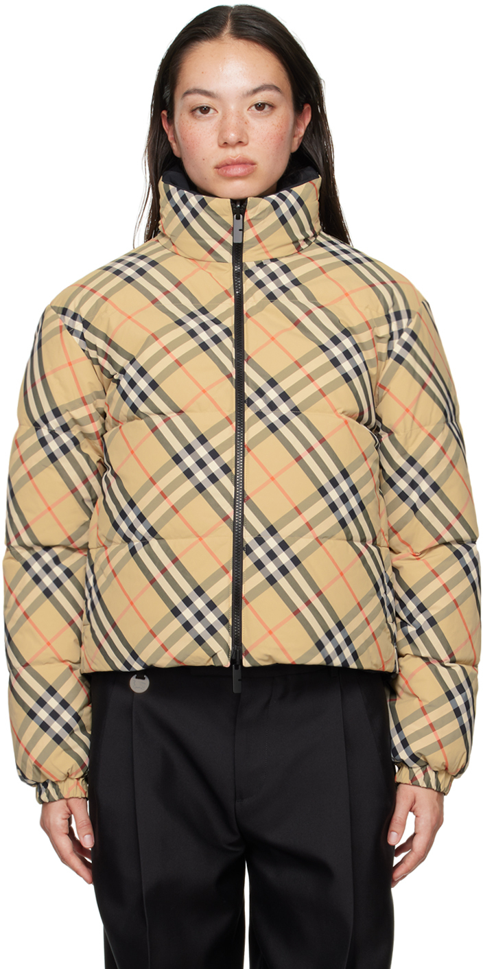 

Бежевый клетчатый двусторонний пуховик Burberry, Sand