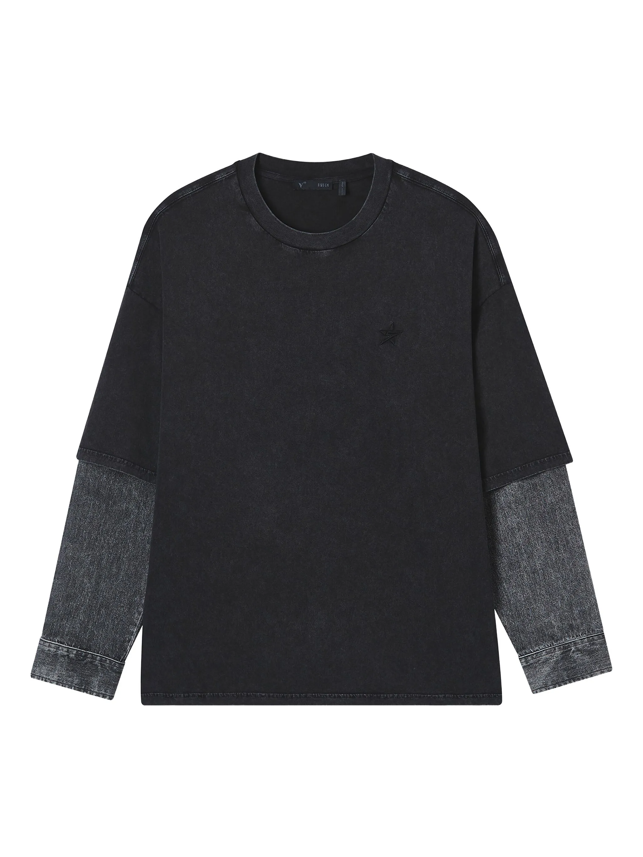 

Многослойная футболка с джинсовыми рукавами Five Cm, черный