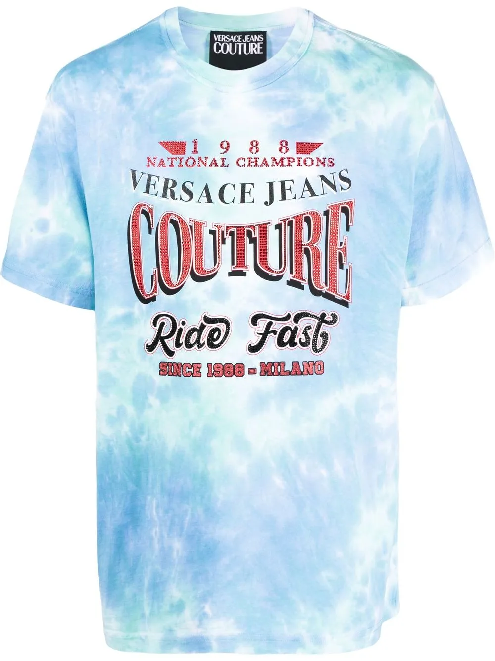 

Футболка с надписью и принтом тай-дай Versace Jeans Couture, синий