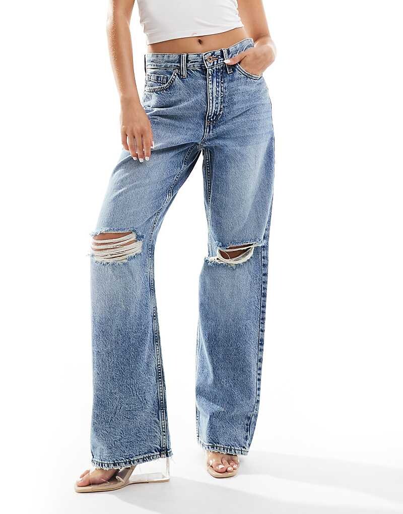 

River Island – Синие потертые джинсы прямого кроя свободного кроя