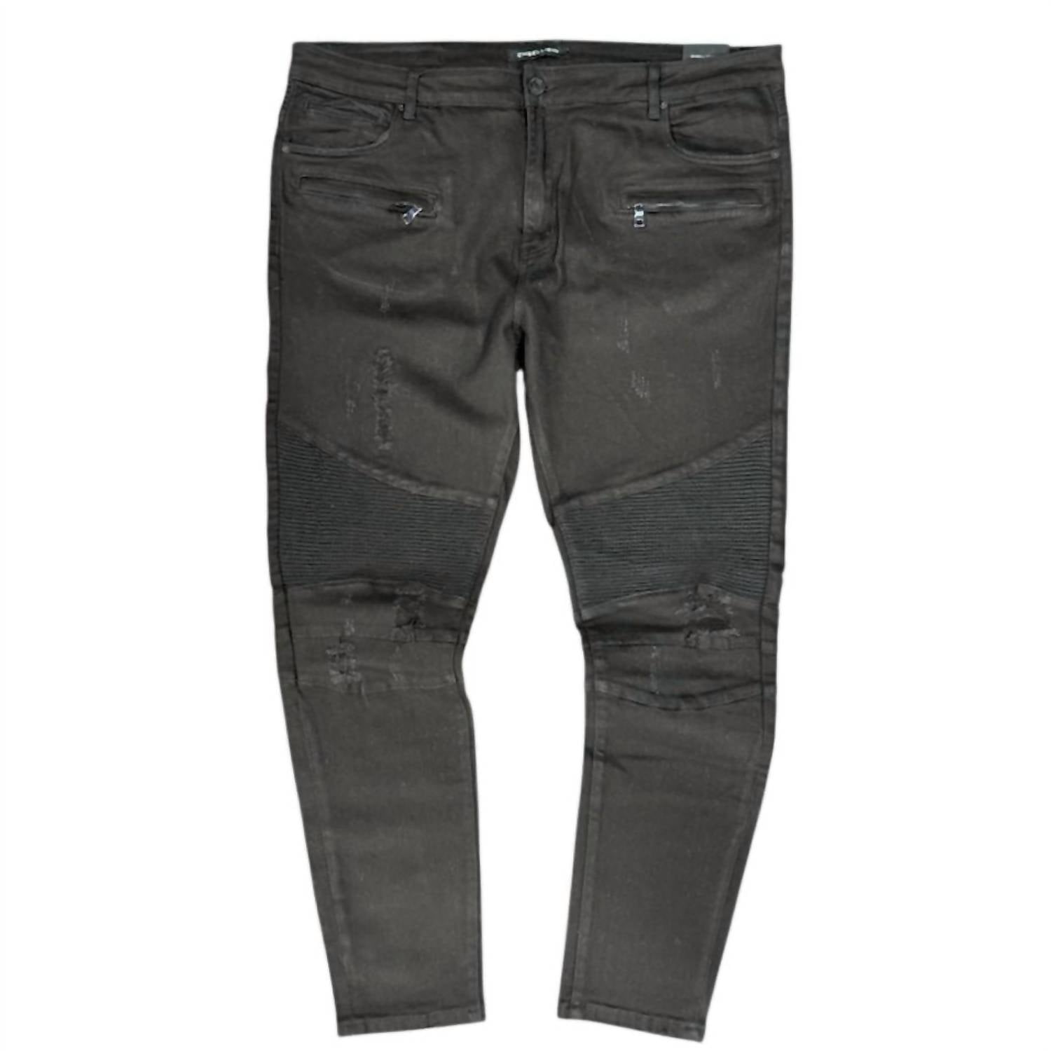 

Мужские мото джинсы Moto Denim в черном цвете EMBELLISH