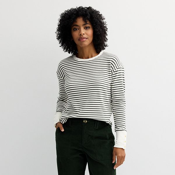 

Уютный вафельный пуловер Petite Sonoma Goods For Life, Ivory Gray Stripe