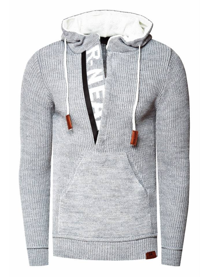 

Rusty Neal Свитер с капюшоном, крупной вязки, приталенного кроя, на молнии до половины, серо-белый