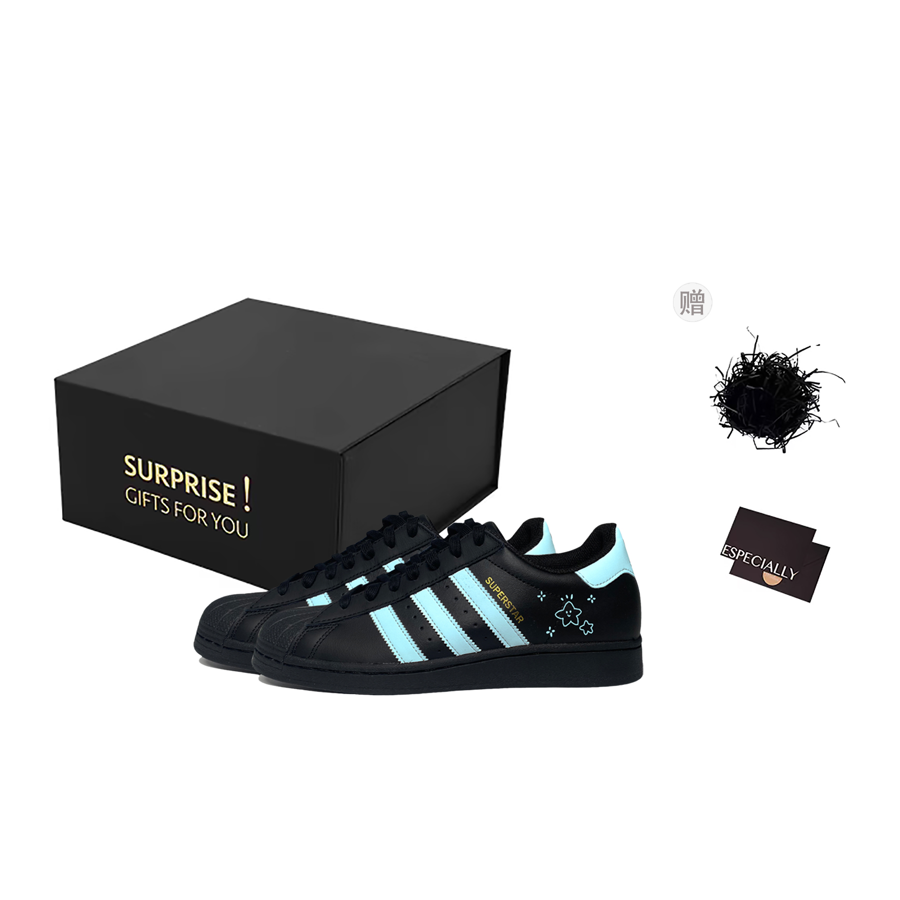 

Adidas Originals SUPERSTAR Star Yarn & Light Blue Антискользящие износостойкие низкие скейтерские кроссовки Unisex Черный Синий - Черный Синий, Подарок, цвет Black Blue, Giveaway