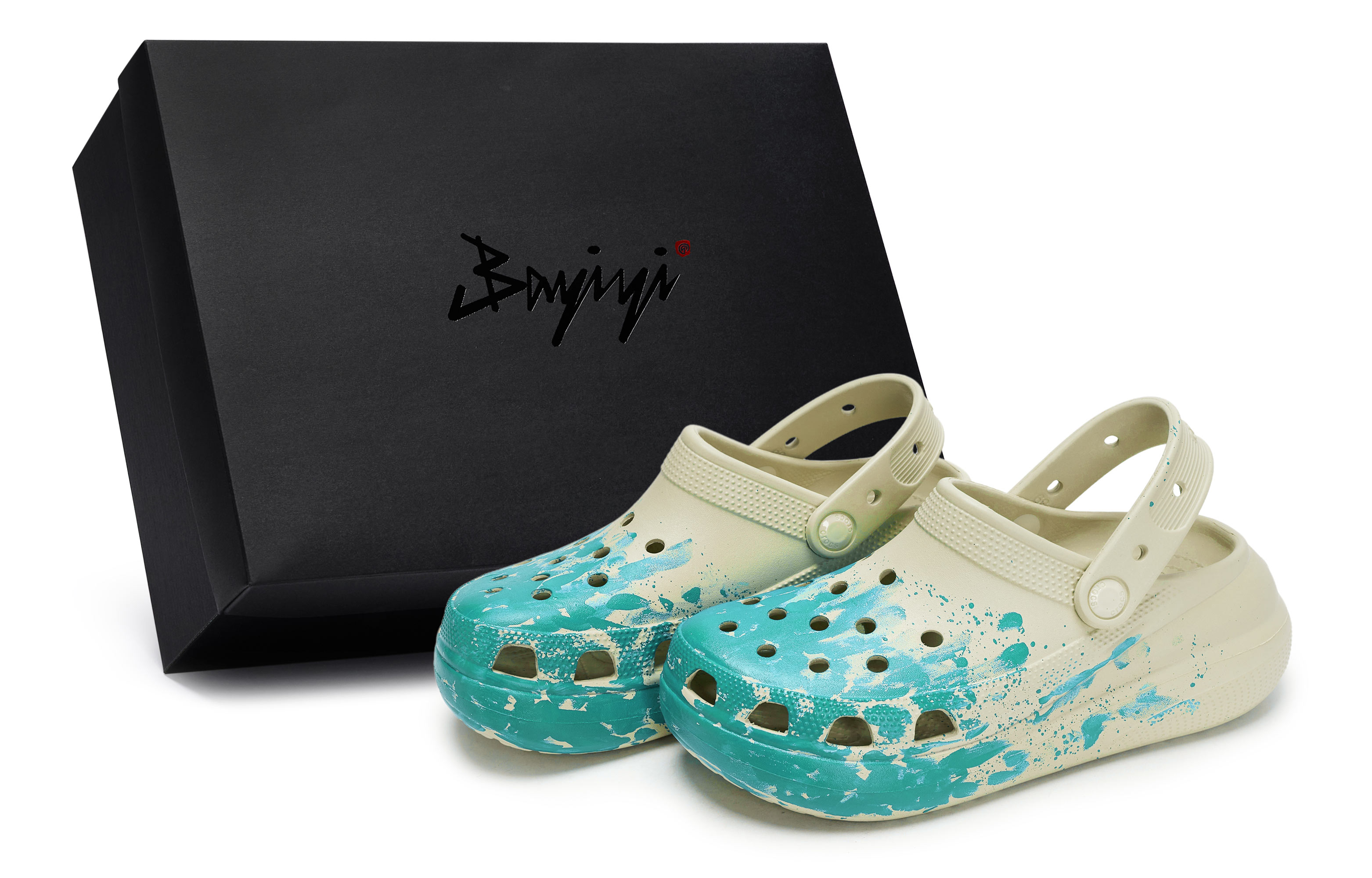 Crocs Производство Crush Clog 811, сцена падения кита, специальные обувные сабо унисекс, кость, белый, цвет Тиффани