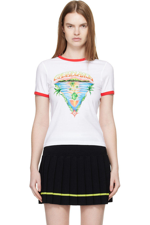 

Casablanca Белая удлиненная футболка с контрастной отделкой, Белый, Casablanca Белая удлиненная футболка с контрастной отделкой