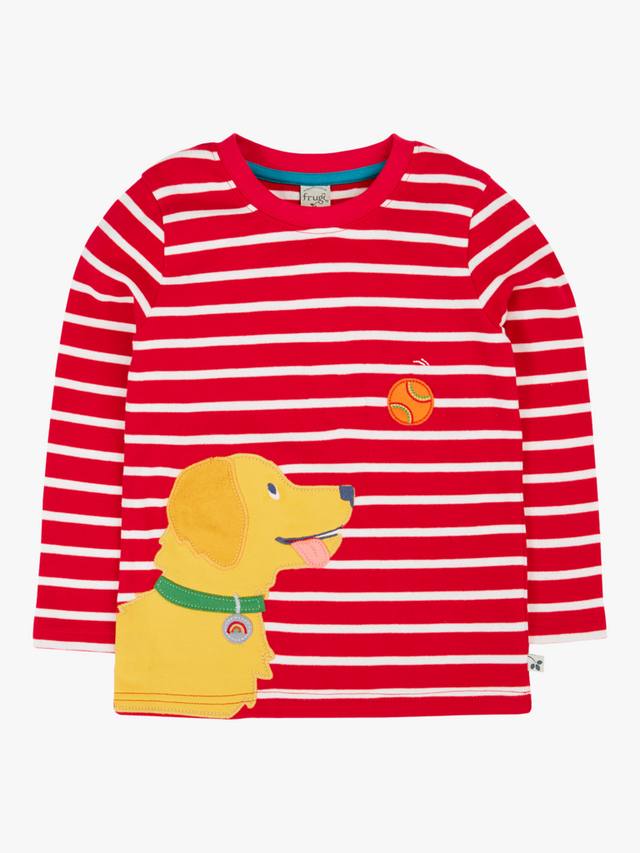 

Детская хлопковая кофта с длинными рукавами Frugi, Berry Red Breton/Dog